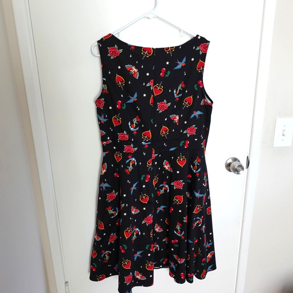 Retro Pin-Up Rockabilly Black Printed Fit and Flare Sleeveless XL Dress Cotton - Picture 13 of 13